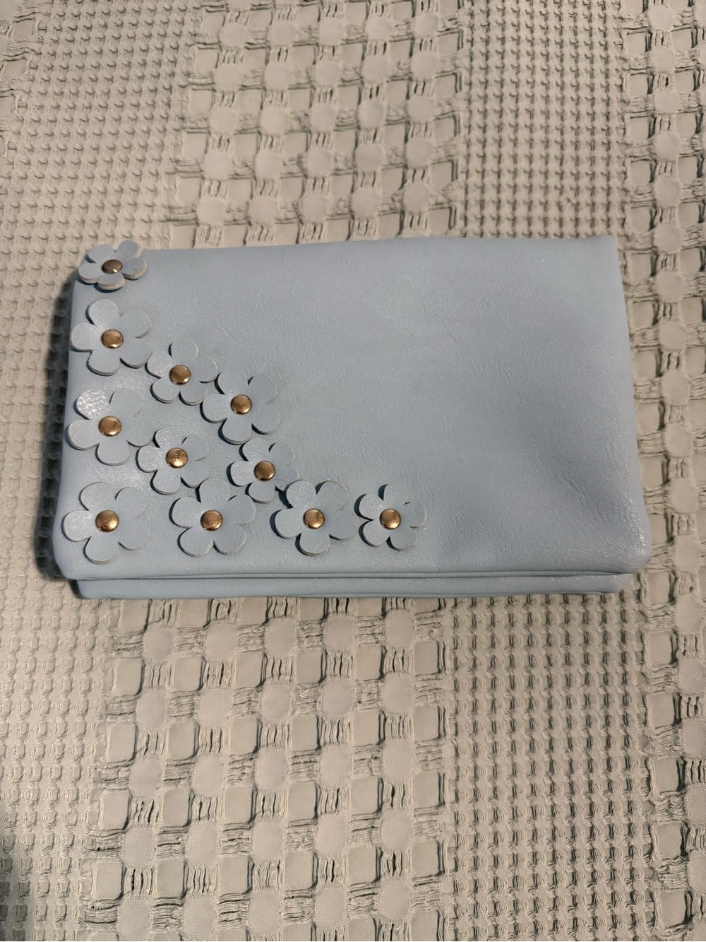 Rampage Powder Blue Floral Appliqué Clutch with Gold Studs